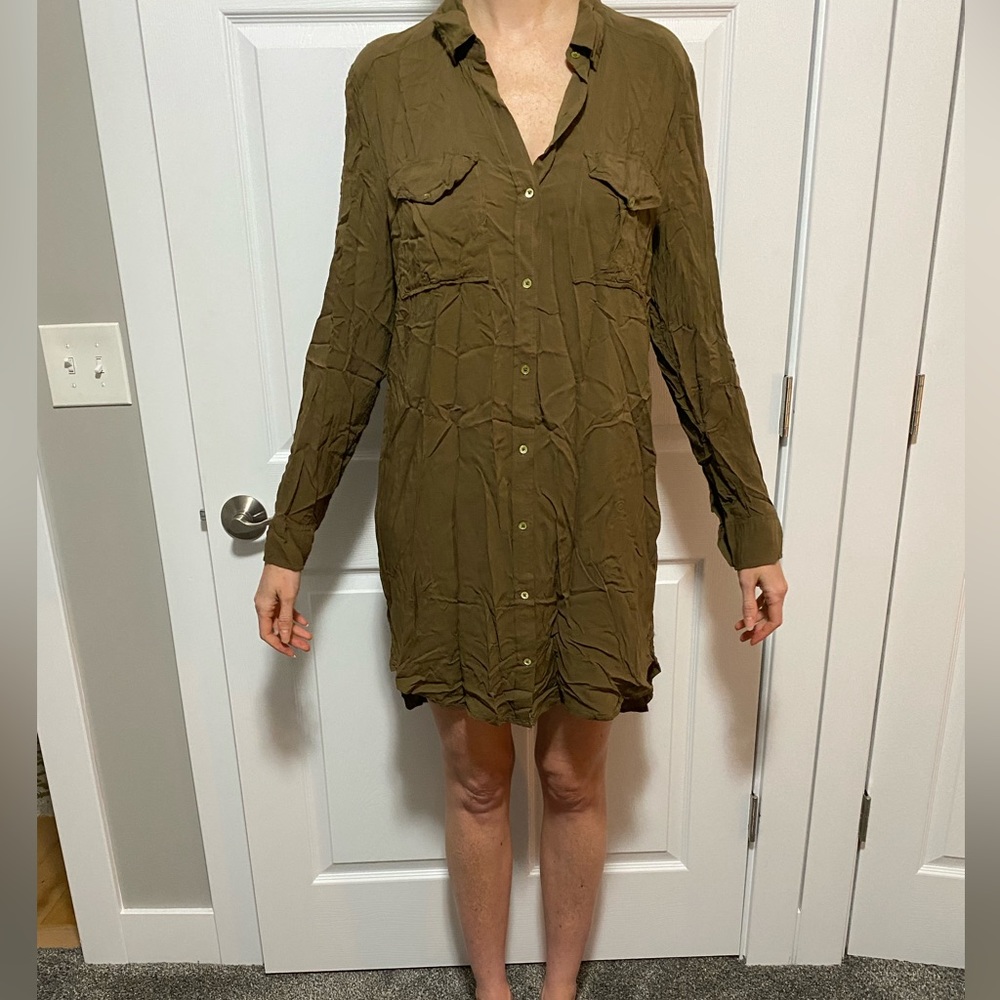 ARITZIA olive green king button down dress